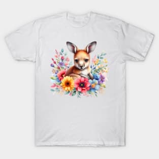 A baby kangaroo decorated with beautiful colorful flowers. T-Shirt